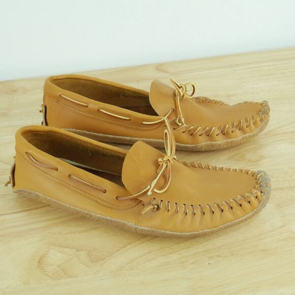 Hanover Mens 10 10.5 Moccasins Leather Whipstitch Crepe Sole Vintage Preppy - Picture 1 of 11